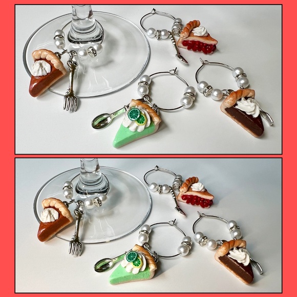 Pie Slice Clay Wine Glass Charms – Set of 4 Pumpkin, Cherry, Chocolate, Key Lime - Picture 11 of 11